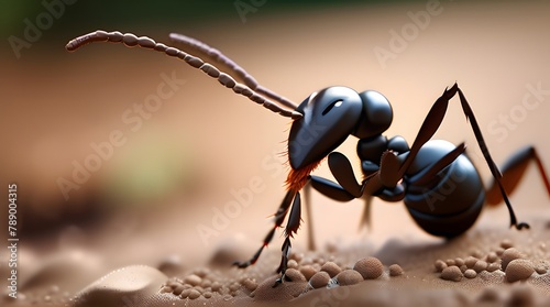 Ants and spider explore branch and ground, showcasing nature's intricate details