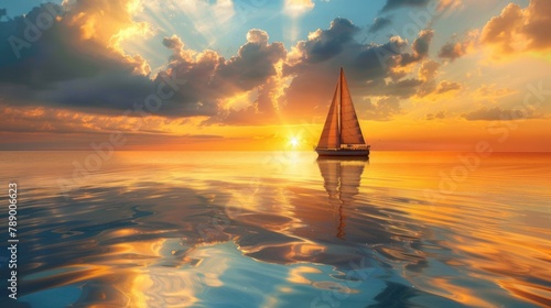 sailboat gracefully gliding across a calm sea under a sunset