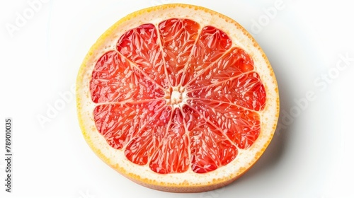 Fresh grapefruit slice isolated on white background, vibrant citrus fruit segment close-up