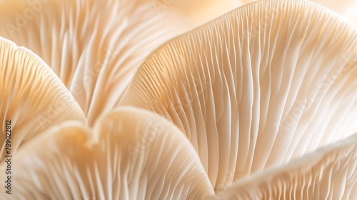 Close up of mushroom gills Abstract nature background macro shot of oyster mushroom gills : Generative AI