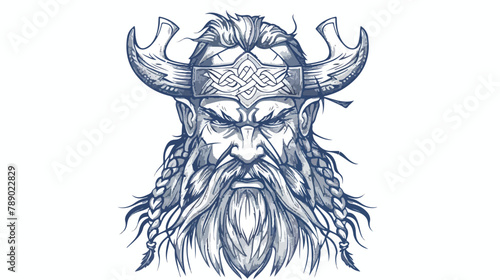 Portrait of angry Scandinavian warrior or berserker white