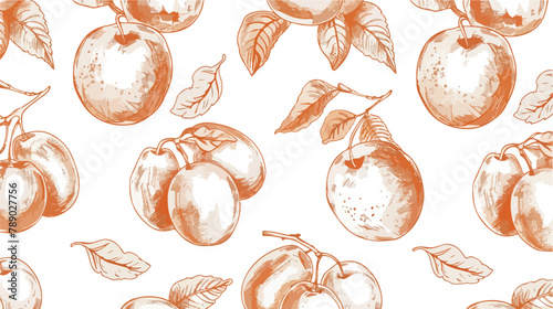 Seamless apricot pattern. Monochrome fruits repeating