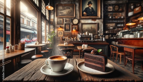 Vintage Café Ambiance with Coffee and Cake 