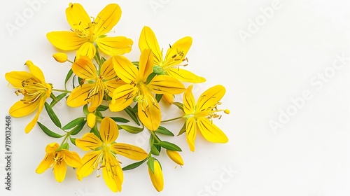 saint johns wort or Hypericum flowers isolated on white background Top view Flat lay : Generative AI