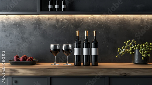 A wine rack with three bottles of wine