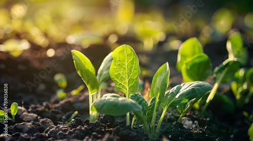 Young green seedling spinach on a field 