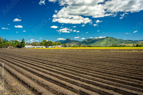 Empty ground, rows of soil before planting in rural Queensland, Australia