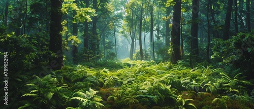 Lush greenery in a summer forest
