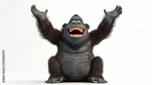 3d cartoon character little gorilla smiling isolated on white background