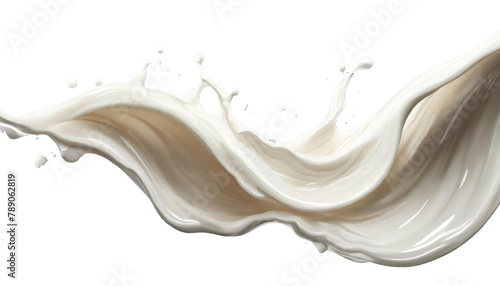 white milk liquid waving isolated on transparent background, liquid fluid element flowing in form of wave