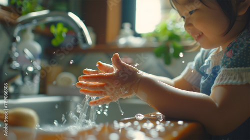 手を洗う日本人の子供
