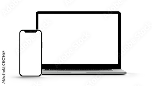 Laptop and Smartphone mockup isolated with transparent screen and shadows png frontal