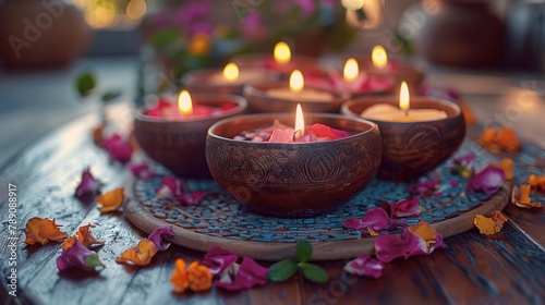 tibetan bowl and candles, ceremonial space