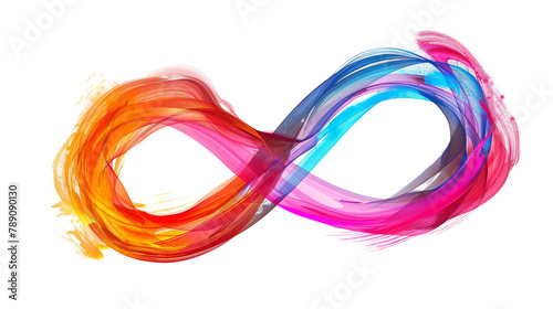 Vividly painted interlocking rings create an infinity symbol, an evocative image for discussions around art, creativity, or autism awareness, white background