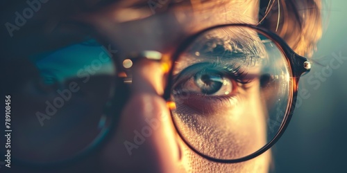 A man with glasses is looking at the camera