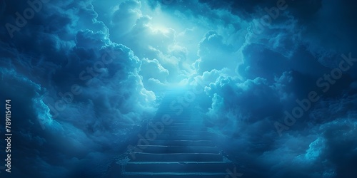 Staircase to the Heavens Ascending Through Ethereal Clouds to a Celestial Realm