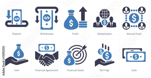 A set of 10 finance icons as deposit, withdrawal, profit