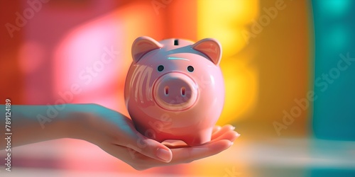 Close up of Hand Holding a Pink Piggy Bank with Coin Slot Symbolizing Savings Towards Buying a House