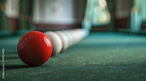 Red Snooker Ball Leading a Set of White Balls on a Green Table Symbolizing Unique Leadership