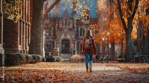 student Autumn Walk on Historic Campus