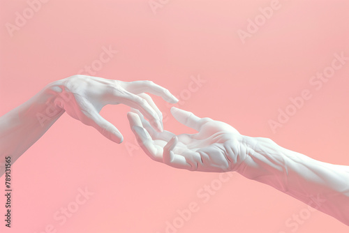 Hand sculpture from the picture of the creation of adam, creation of adam, concept of the creation of man, sculpted hands 