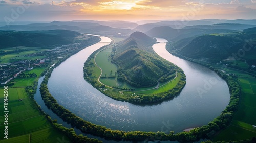 Aerial view of the Rhine River, winding through European landscapes