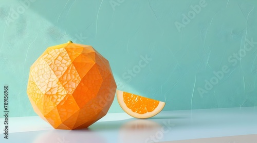 Geometric Citrus Fruit on Minimalist Green Background Low Poly Abstract Still Life Photography for Portfolio Management App Designs