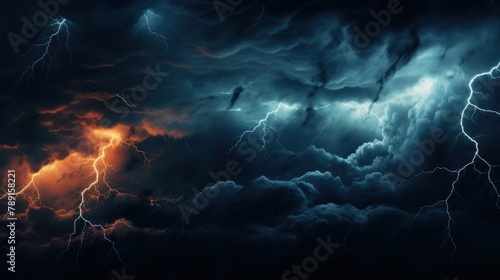 Bright lightning strike in a thunderstorm at night.