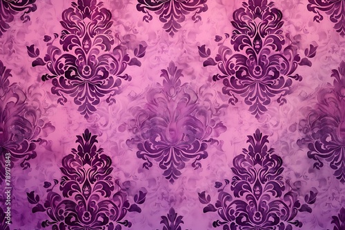 Vintage Damask Purple Pink background pattern. Purple damask pattern on pink textured background, repeatable and seamless. .