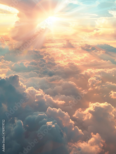 open sky with soft clouds bathed in warm and golden sunlight