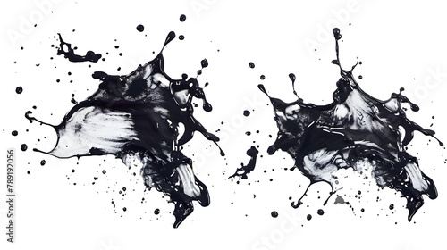 Black paint splashes isolated on transparent background, PNG, Ai