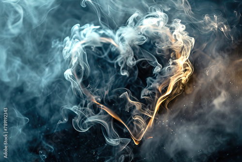 A human heart is surrounded by smoke on a table