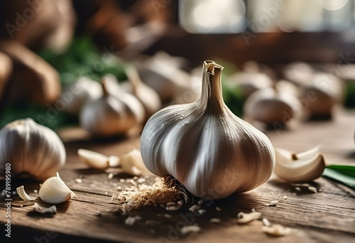 AI generated illustration of fresh garlic on a kitchen counter