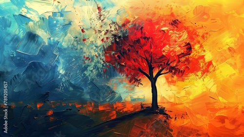 Single tree in painting with bold brush strokes