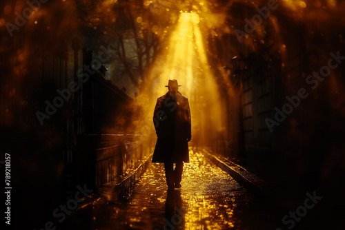A time-traveling detective solving mysteries across different epochs of history.A man with a hat walks through a dark tunnel. Fire illuminates his path