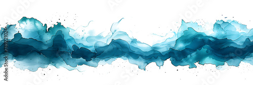 Turquoise and teal watercolor blotch on transparent background.