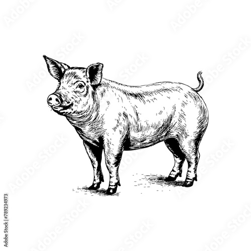 Hand-Drawn Domestic Pig Artistic. Vector illustration design