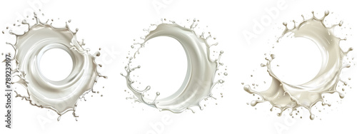 Set of circular milk splash swirl, circle shape, isolate on transparent background