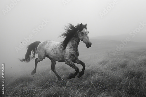 An image of a horse with dragonfly wings, its hooves barely touching the ground as it gallops throug