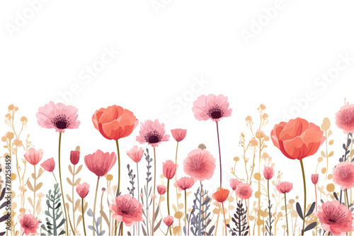 Floral Elegance in Watercolor Horizontal Border. Vector illustration design.