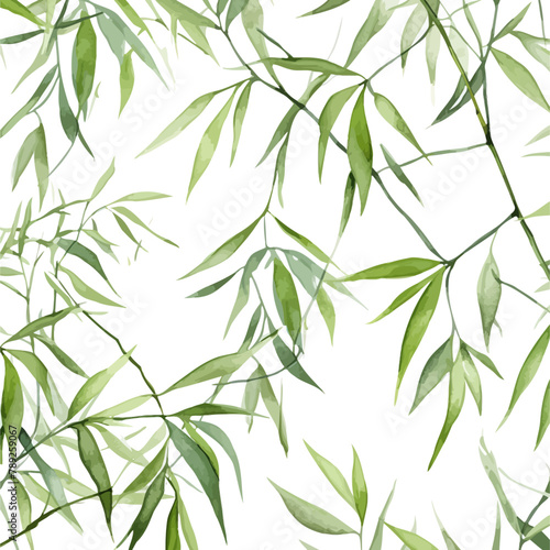 Green Bamboo Leaves Watercolor Illustration Pattern. Vector illustration design.