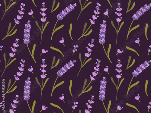 Lavender flowers, herb, bunch, bouquet seamless pattern. Vector repeated background with wildflowers.
