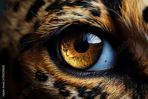 Eye of a tiger close-up. Macro. Selective focus.