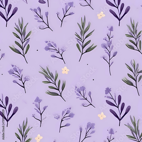 Seamless pattern with watercolor hand drawn lavender flowers on violet background