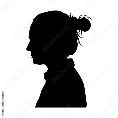 Side face portrait of a woman with her hair in a ponytail silhouette.