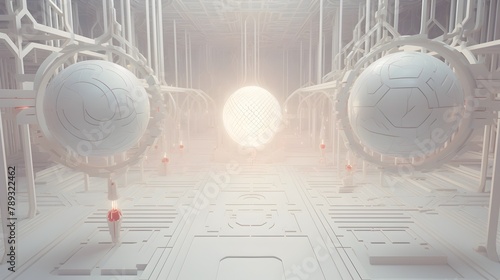 Radiant Geometric Labyrinth Passageway in Futuristic Sci-Fi Interior Architectural Design
