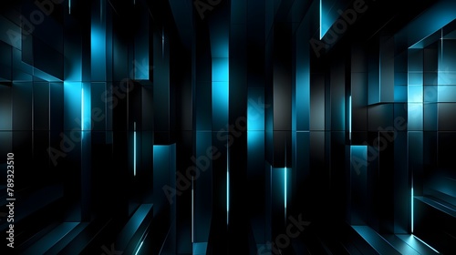 Vertically Stacked Glitched Lines and Blocks in Blue and Black Tones - Futuristic Digital Technology Backdrop