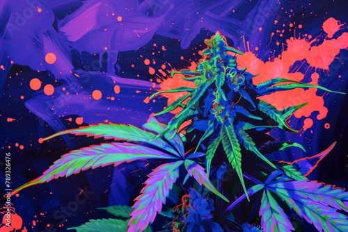 A stunning psychedelic rendition of a cannabis plant radiates with vibrant, swirling colors, depicting the euphoria associated with 4/20 celebrations.