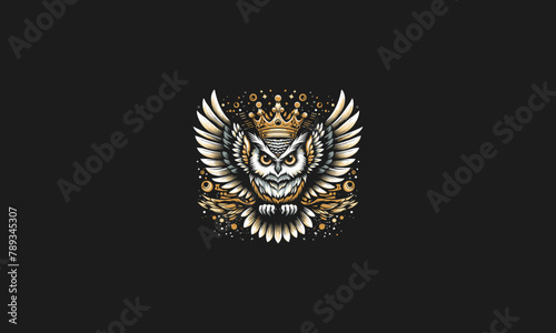 owl with big wings wearing crown vector artwork design