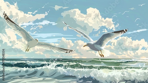 Seagull clipart soaring over the ocean